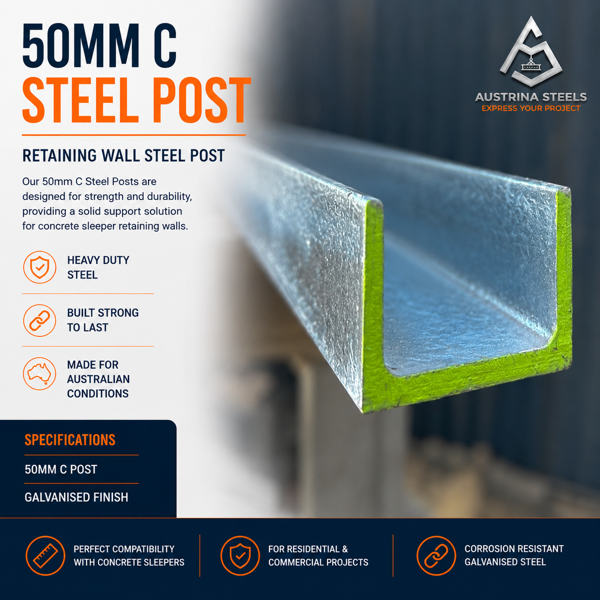50mm C Steel post for Retaining wall