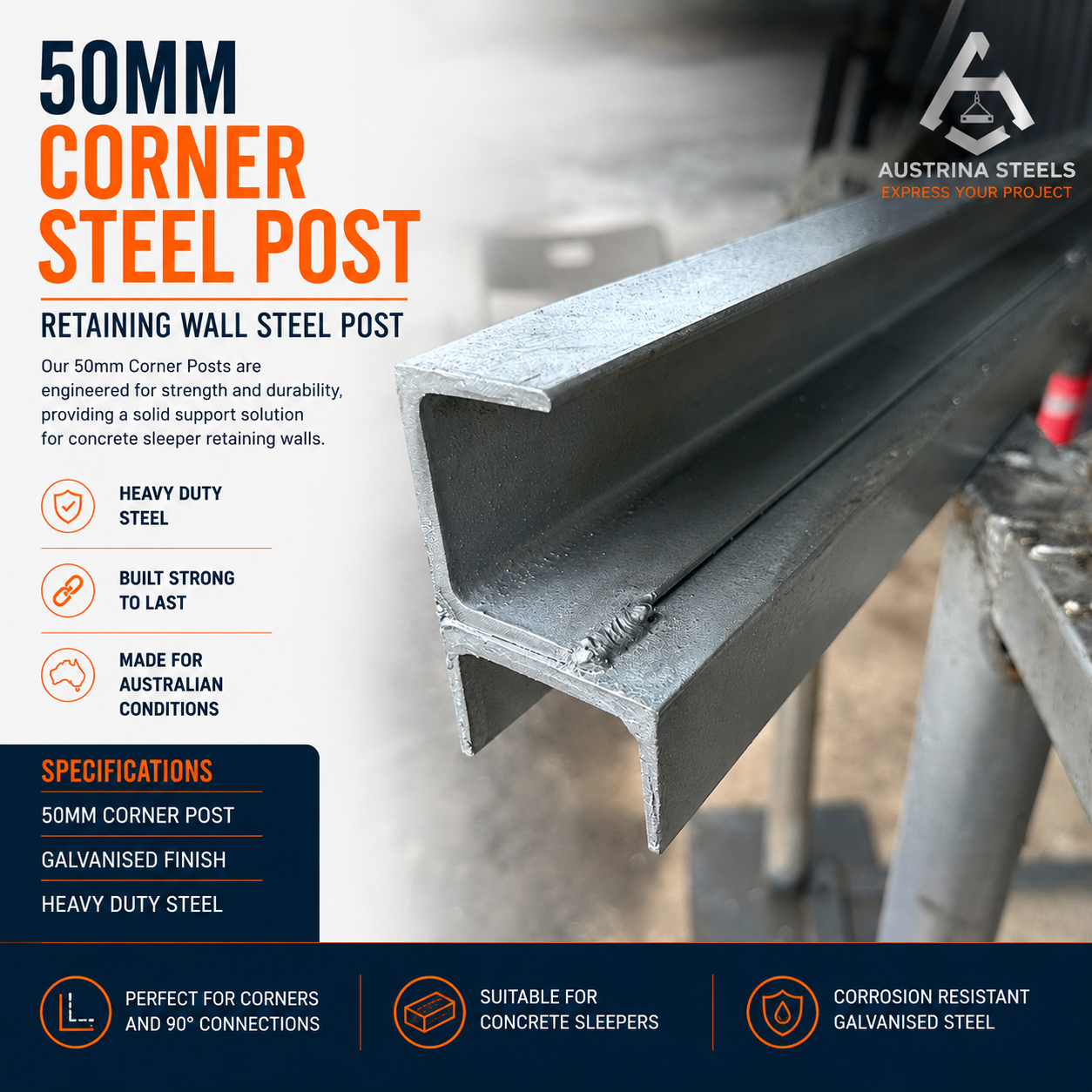 50mm Corner Post for Retaining Wall